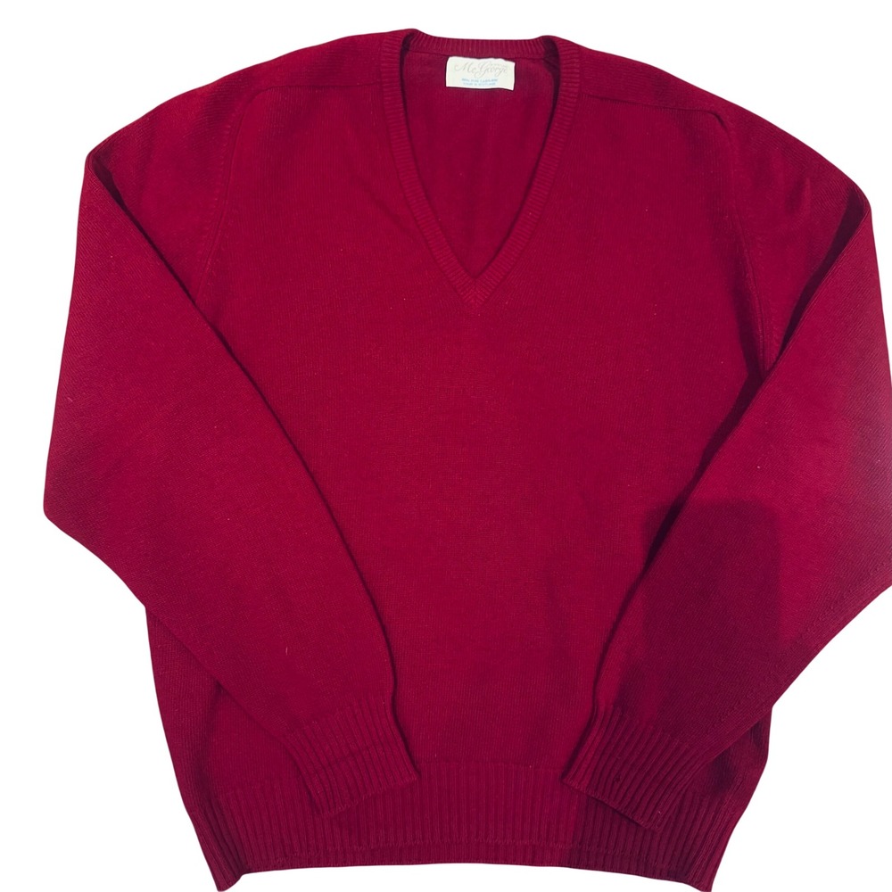 Vintage McGeorge of Scotland 100% Cashmere V-Neck Sweater Red Mens XL 46